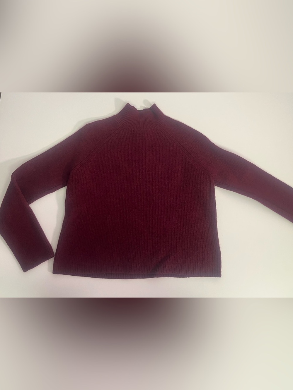 Halston 100% Merino Wool Ribbed Mock Neck Sweater - Burgundy